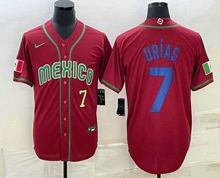 Men%27s Mexico Baseball #7 Julio Urias Number 2023 Red Blue World Baseball Classic Stitched Jerseys->2023 world baseball classic->MLB Jersey